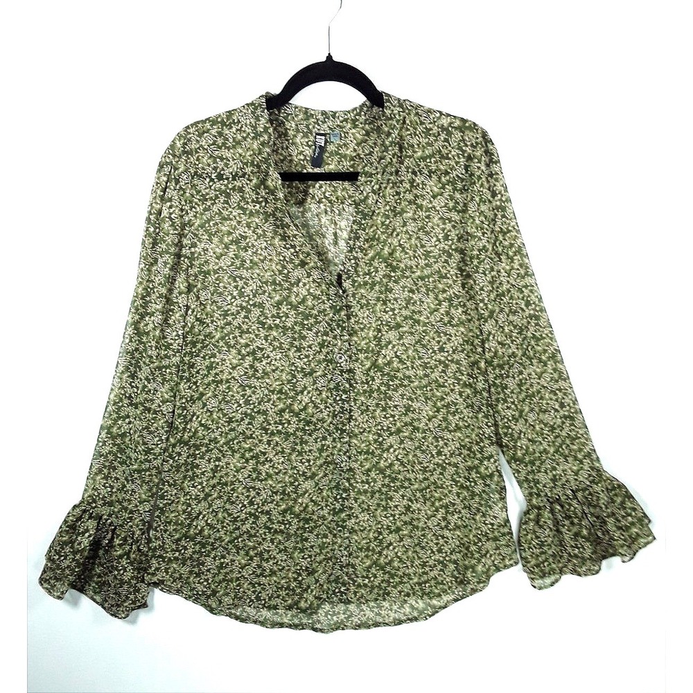 KUT From The Kloth Floral Ruffle Bell Sleeve Blouse L Cottagecore Boho Soft Girl
